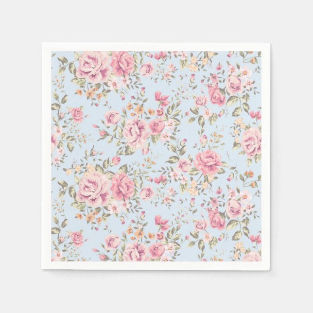 Pink & Blue Floral Shabby Chic Napkins (Front)
