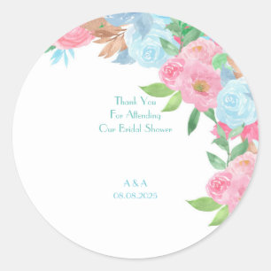 Pink Blue floral wedding Classic Round Sticker