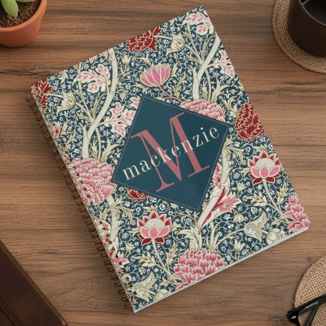 Pink Blue Floral William Morris Elegant Monogram (Créateur téléchargé)