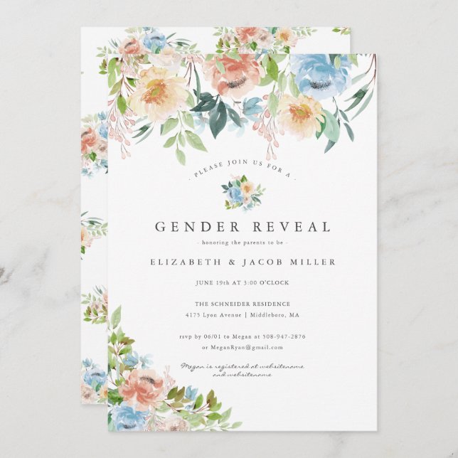 Pink & Blue Florals | Gender Reveal Baby Shower (Front/Back)