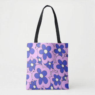 Pink Blue Flower Print Tote Bag