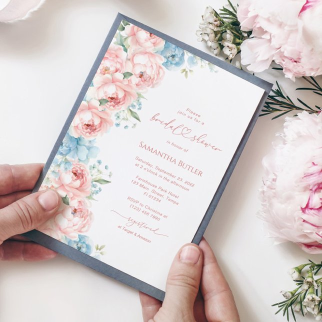 Pink & Blue Flowers Bridal Shower Invitation (Creator Uploaded)