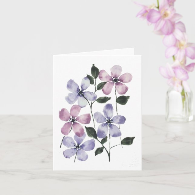 Pink & Blue Flowers  Card (Orchid)