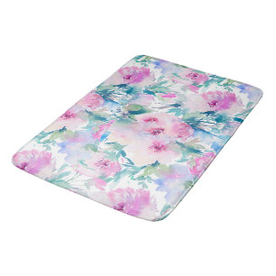 Pink & blue flowers collage pattern bath mat