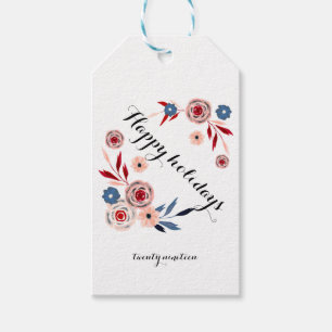 Pink, blue flowers, floral pattern, personalized gift tags