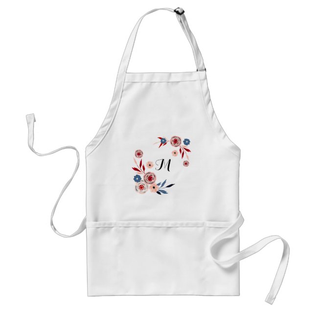 Pink, blue flowers, floral pattern, personalized, standard apron (Front)