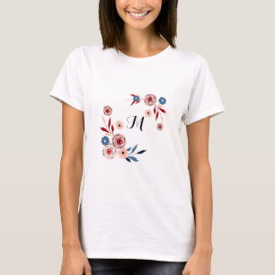 Pink, blue flowers, floral pattern, personalized T-Shirt