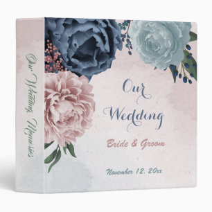 Pink blue flowers greenery wedding photo album binder