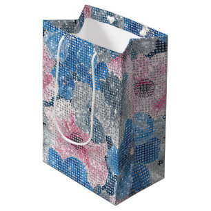 Pink Blue Flowers Medium Gift Bag
