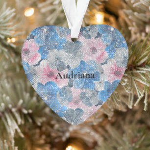 Pink Blue Flowers Sparkle Ornament