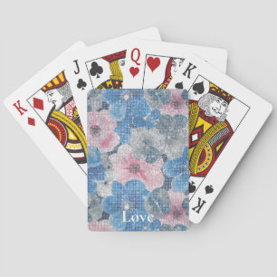 Pink Blue Flowers Sparkle Playing Cards