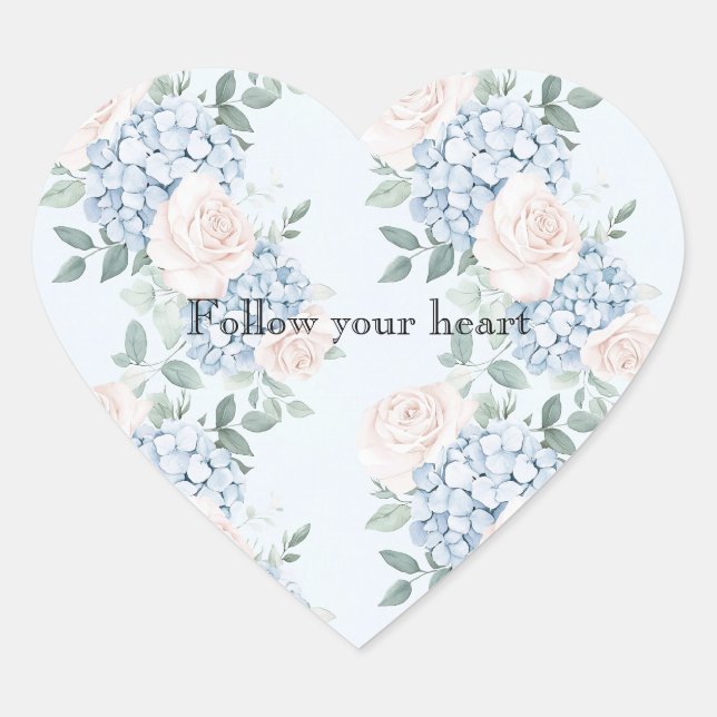 Pink Blue Flowers Stripes Bridal Shower Heart Sticker (Front)