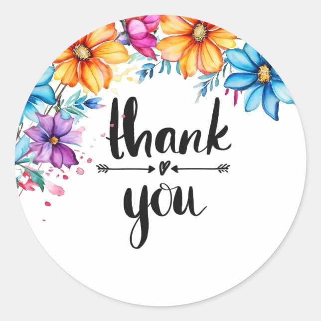 Pink blue flowers thank you sticker (Front)