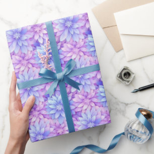 Pink & Blue Flowers Wrapping Paper Pastel colors 