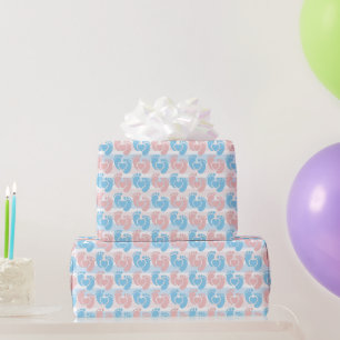Pink Blue Footprints Striped Baby Shower Wrapping Paper