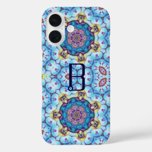 PINK BLUE FRACTAL CIRCLES MONOGRAM iPhone 16 CASE