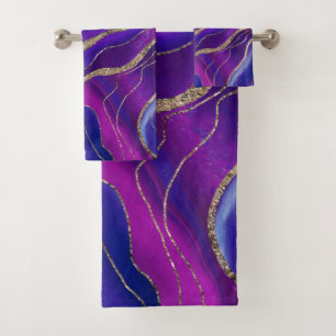 Pink Blue Galaxy Nebula Agate Glitter Glam #1 Bath Towel Set