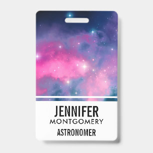 Pink & Blue Galaxy Nebula & Stars Abstract Badge