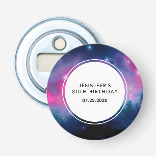 Pink & Blue Galaxy Nebula & Stars Abstract Birthda Bottle Opener