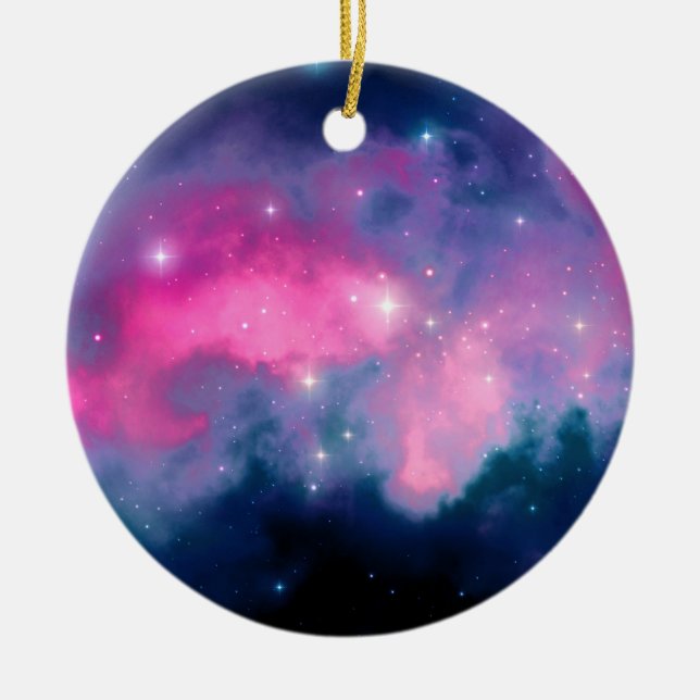 Pink & Blue Galaxy Nebula & Stars Abstract Ceramic Ornament (Front)