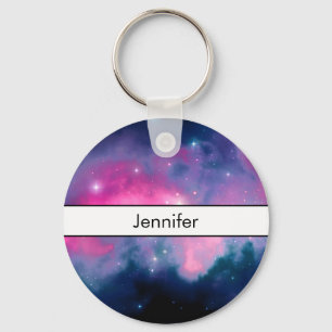 Pink & Blue Galaxy Nebula & Stars Abstract Keychain