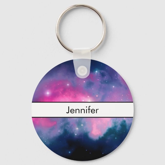 Pink & Blue Galaxy Nebula & Stars Abstract Keychain (Front)