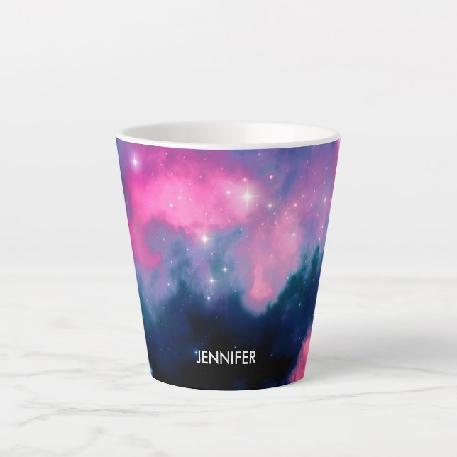 Pink & Blue Galaxy Nebula & Stars Abstract Latte Mug (Front)