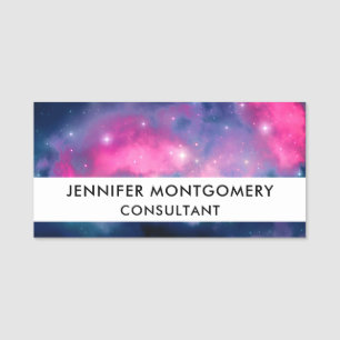 Pink & Blue Galaxy Nebula & Stars Abstract Name Tag