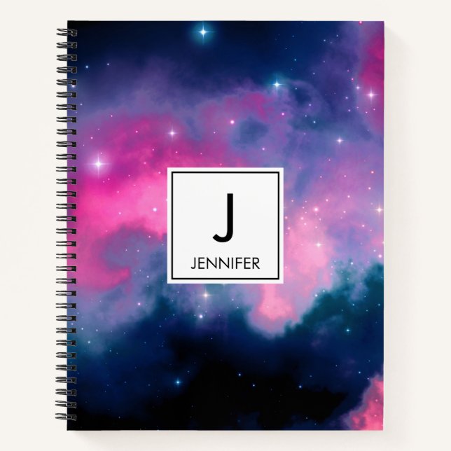 Pink & Blue Galaxy Nebula & Stars Abstract Notebook (Front)