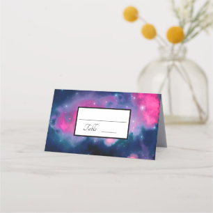 Pink & Blue Galaxy Nebula & Stars Abstract Place Card