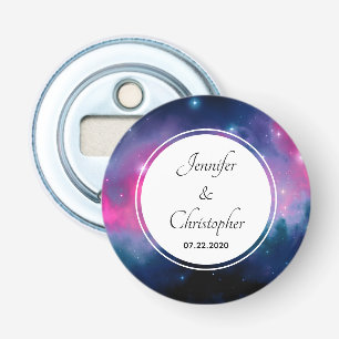 Pink & Blue Galaxy Nebula & Stars Abstract Wedding Bottle Opener