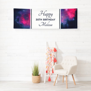Pink & Blue Galaxy Nebula & Stars Birthday Banner
