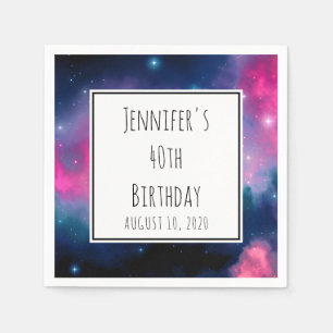 Pink & Blue Galaxy & Stars Abstract Birthday Napkin