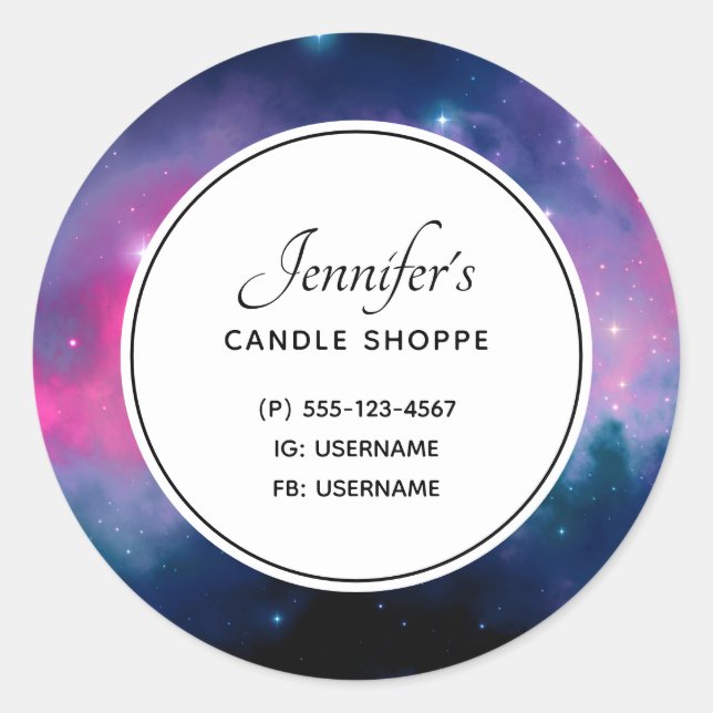 Pink & Blue Galaxy & Stars Abstract Business Classic Round Sticker (Front)