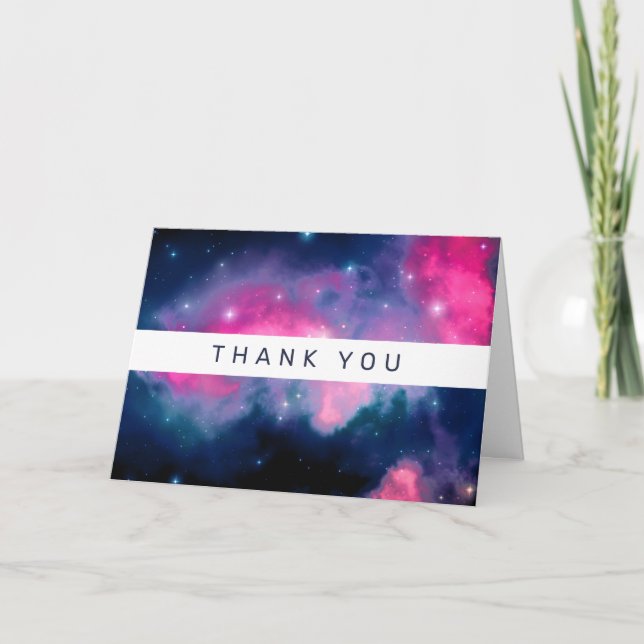 Pink & Blue Galaxy & Stars Abstract Thank You Card (Front)