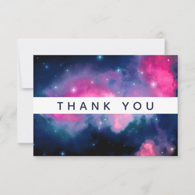 Pink & Blue Galaxy & Stars Abstract Thank You Card (Front)