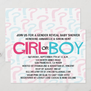 Pink & Blue Gender Reveal Baby Shower Party Invitation