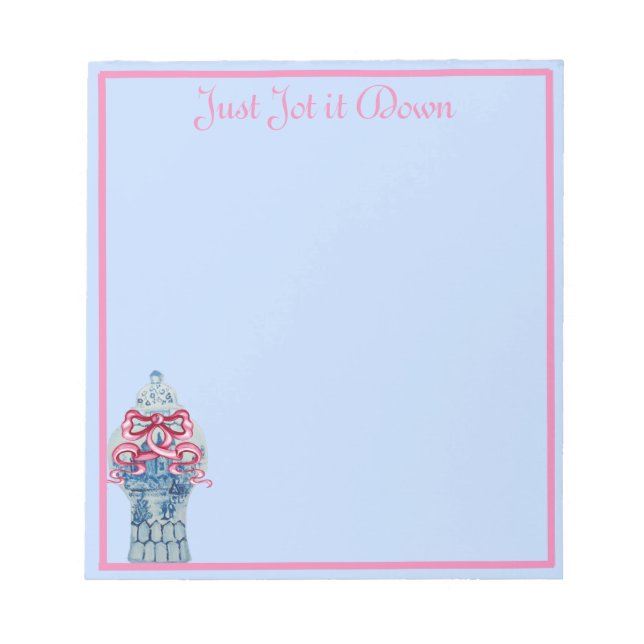 Pink Blue Ginger Jar Jars  Notepad Notes (Front)