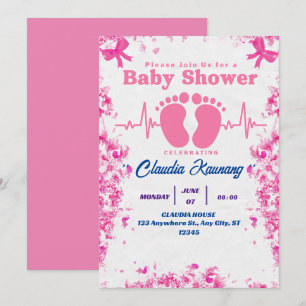 Pink & Blue Girl Baby Shower Invitation