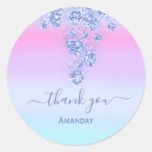 Pink Blue Glitter Bridal Shower Sweet16th Thank Classic Round Sticker