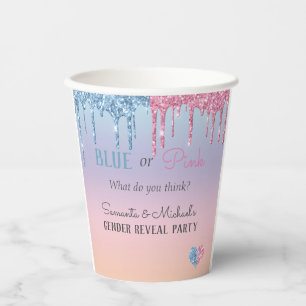 Pink Blue Glitter Drips Sparkle Glam Gender Reveal Paper Cups