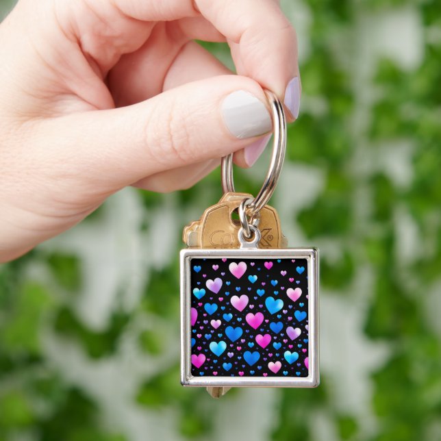 Pink & Blue Glowing Hearts  Keychain (Hand)
