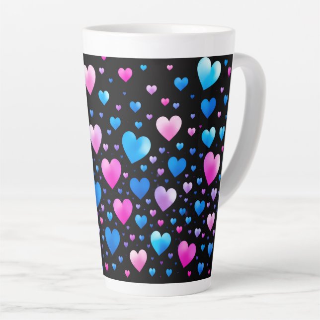 Pink & Blue Glowing Hearts  Latte Mug (Right Angle)