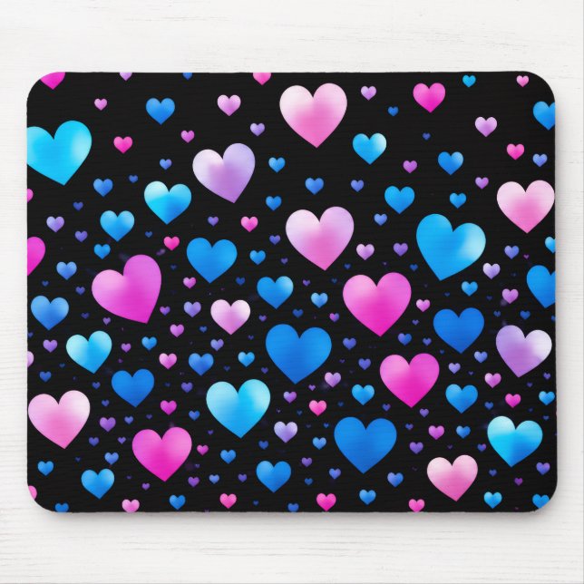 Pink & Blue Glowing Hearts Mouse Pad (Front)