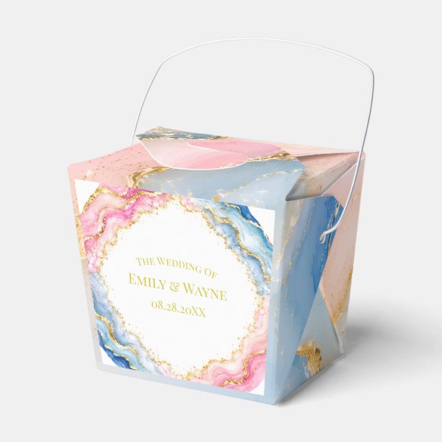 Pink Blue Gold Agate Wedding Favor Box (Front Side)