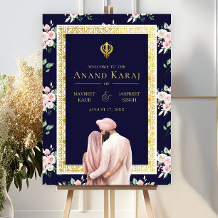 Pink Blue Gold Anand Karaj Mariage Affiche de bien