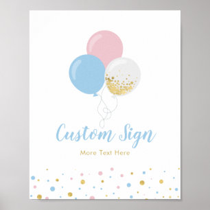 Pink, Blue & Gold Baby Shower Custom Party Sign