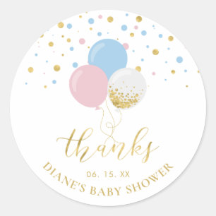 Pink, Blue, & Gold Balloons Baby Shower Favour Classic Round Sticker