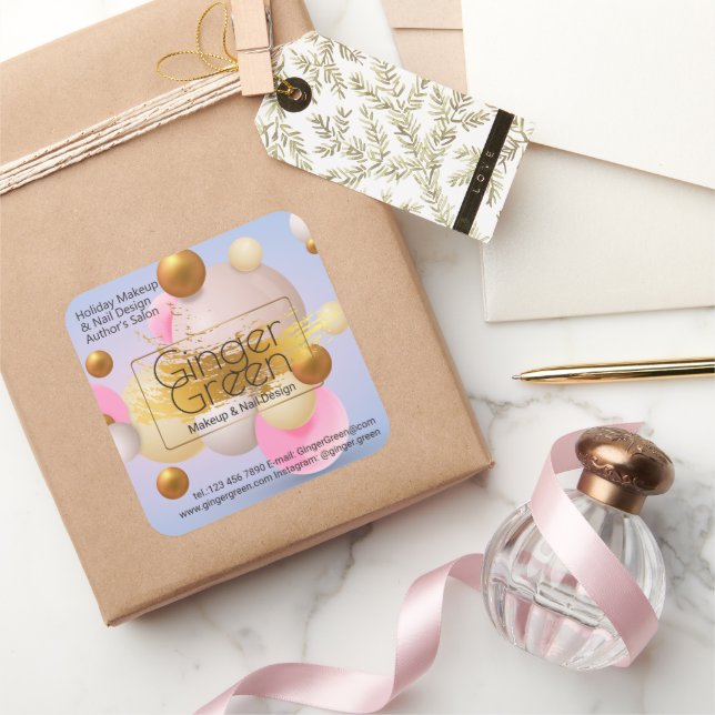 Pink Blue Gold Balloons Square Sticker (Gifting)