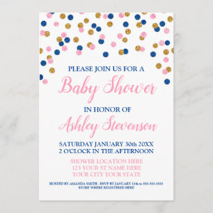 Pink Blue Gold Confetti Gender Neutral Shower Invitation